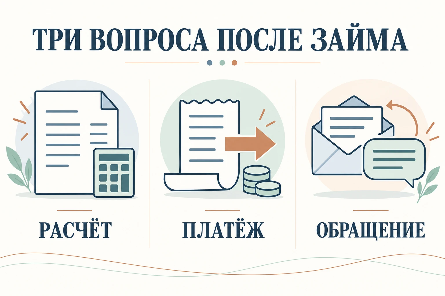 Три возможные темы обращения: расчёт долга, платёж и ответ компании