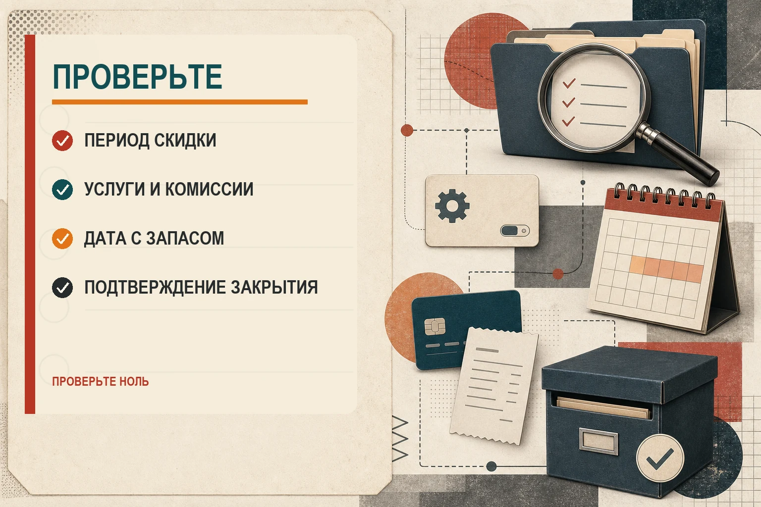 Чек-лист проверки акции, услуг, календаря и подтверждения закрытия